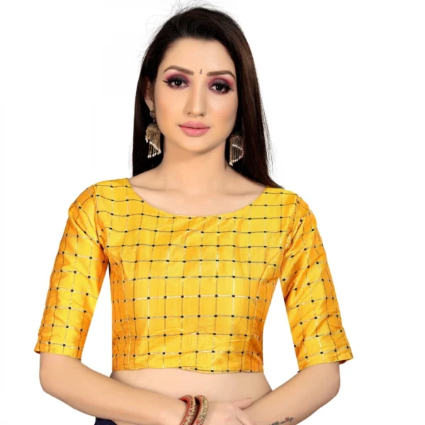 Women's Brocade, Inner-Cotton Full Stitched Padded Blouse (Yellow )