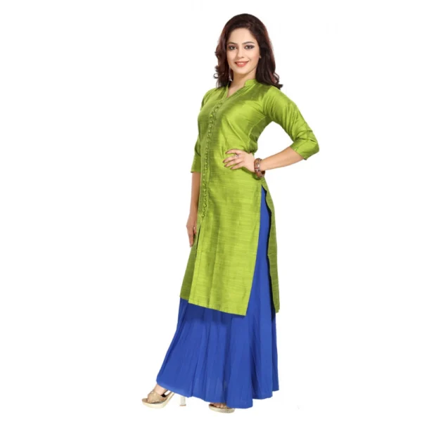 Women's Silk Self Pattern Straight Kurti-Green - Image 3