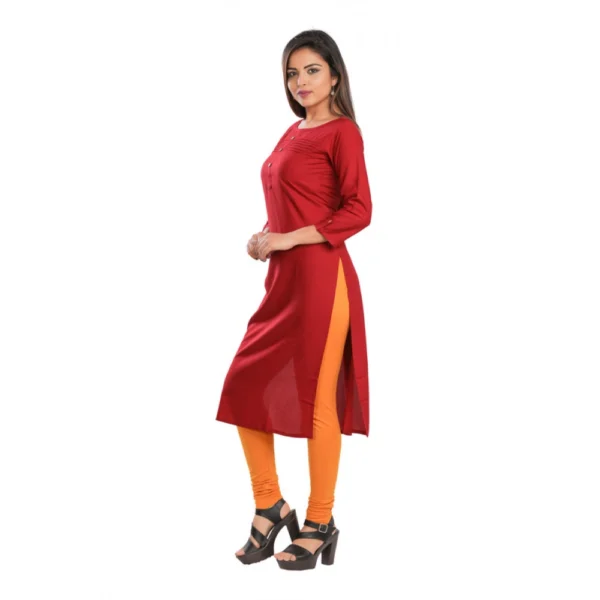 Women's Rayon Self Pattern Straight Kurti-Maroon - Image 3