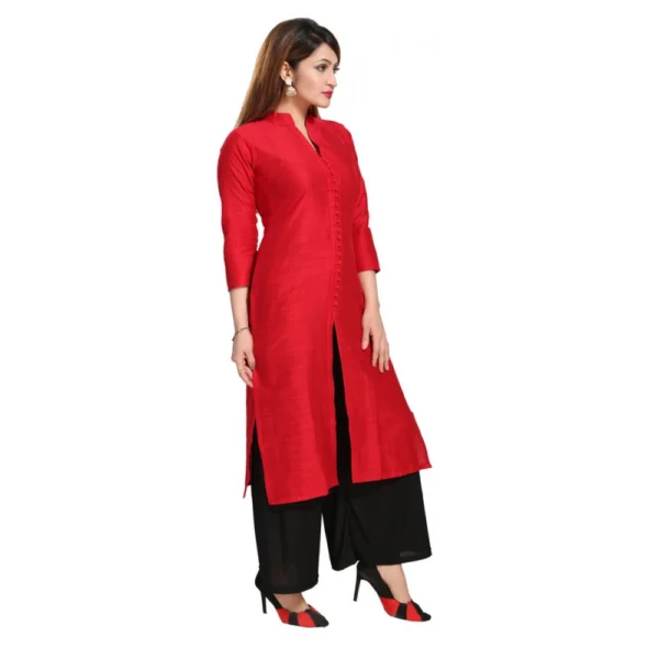 Women's Silk Self Pattern Straight Kurti-Red - Image 5