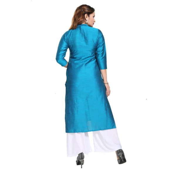 Women's Silk Self Pattern Straight Kurti-Blue - Image 2