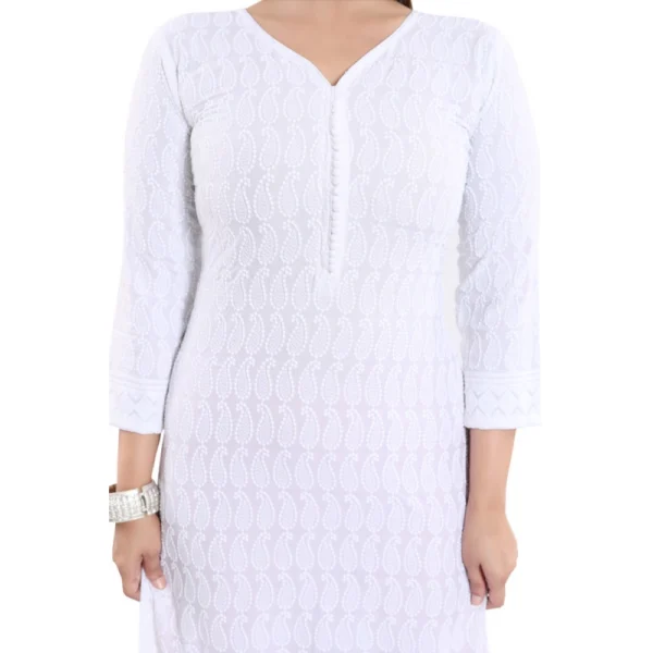 Women's Rayon Embroidered Straight Kurti-White - Image 5