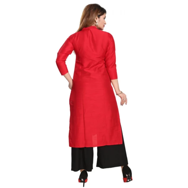 Women's Silk Self Pattern Straight Kurti-Red - Image 2