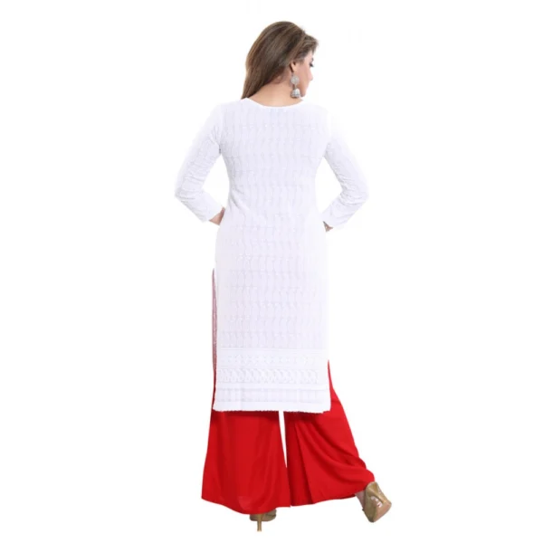 Women's Rayon Embroidered Straight Kurti-White - Image 2