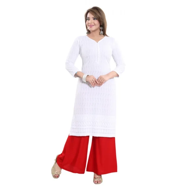 Women's Rayon Embroidered Straight Kurti-White