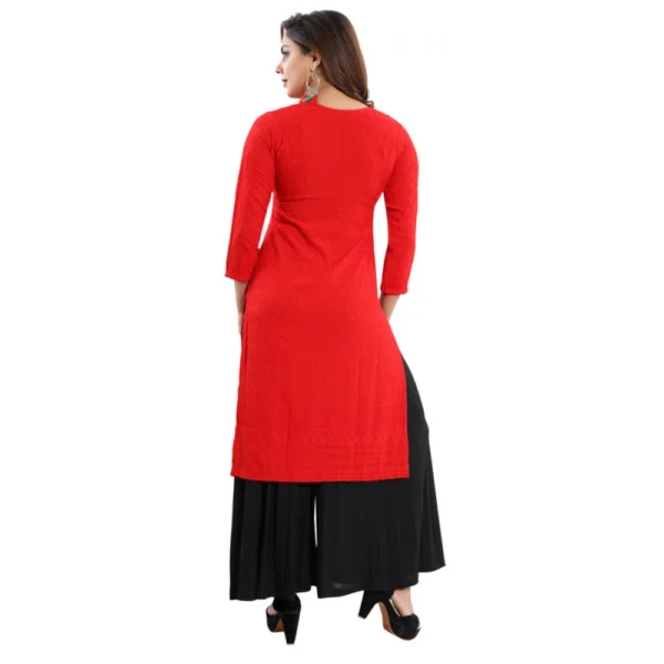 Women's Rayon Embroidered Straight Kurti-Red - Image 5