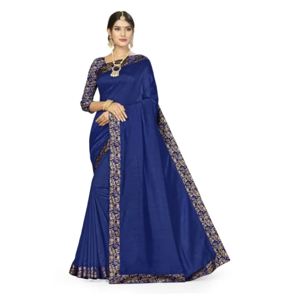 Women's Silk Blend Saree (Neavy blue, 5-6mtrs)