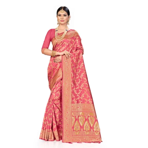 Women's Banarasi Silk Saree (Peach, 5-6mtrs)