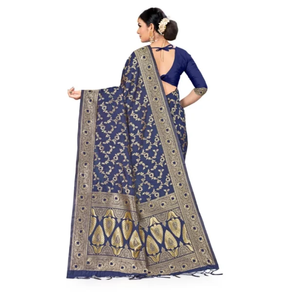 Women's Banarasi Silk Saree (Neavy blue, 5-6mtrs) - Image 2