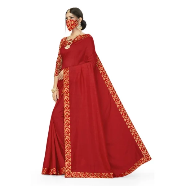 Women's Silk Blend Saree (Red, 5-6mtrs) - Image 3