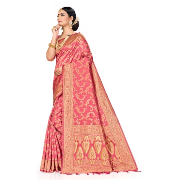 Women's Banarasi Silk Saree (Peach, 5-6mtrs) - Image 3