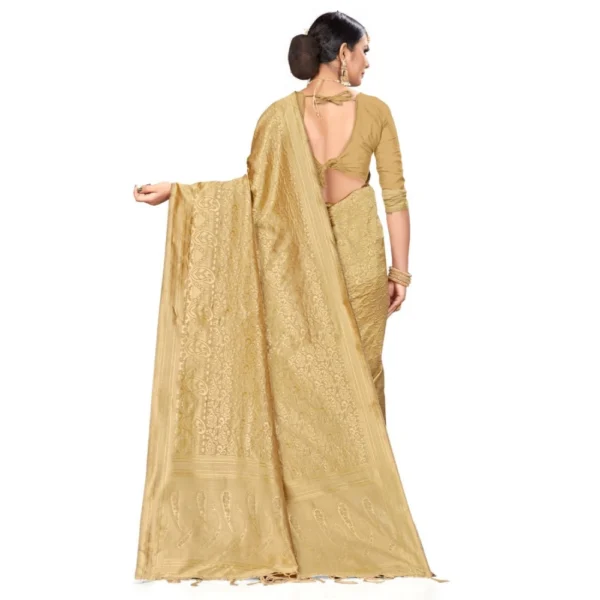 Women's Banarasi Silk Saree (Cream, 5-6mtrs) - Image 2