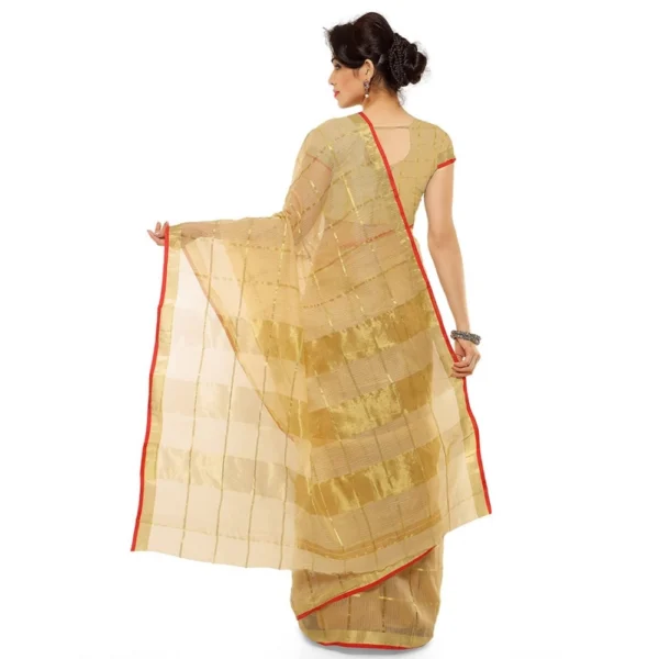 Women's Kota Doria Cotton Saree With Blouse (Chikoo,6-3 Mtrs) - Image 3