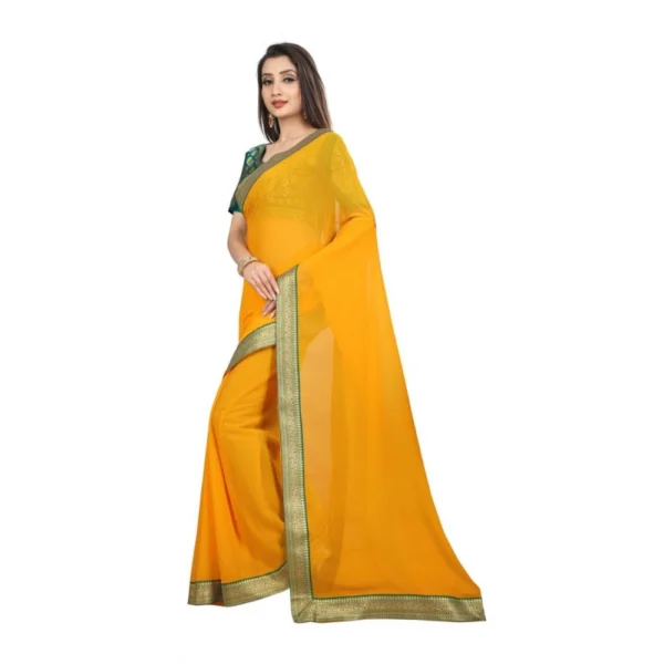 Women's Chiifon, Jacquard Blouse Saree(Yellow,5-6 Mtrs) - Image 4