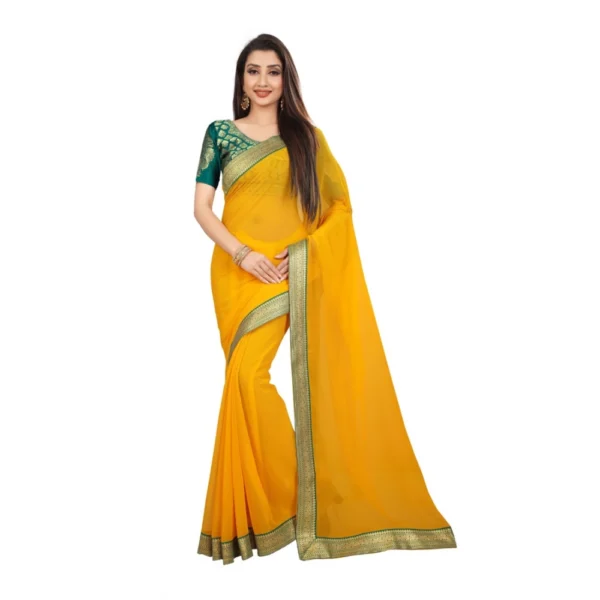 Women's Chiifon, Jacquard Blouse Saree(Yellow,5-6 Mtrs)