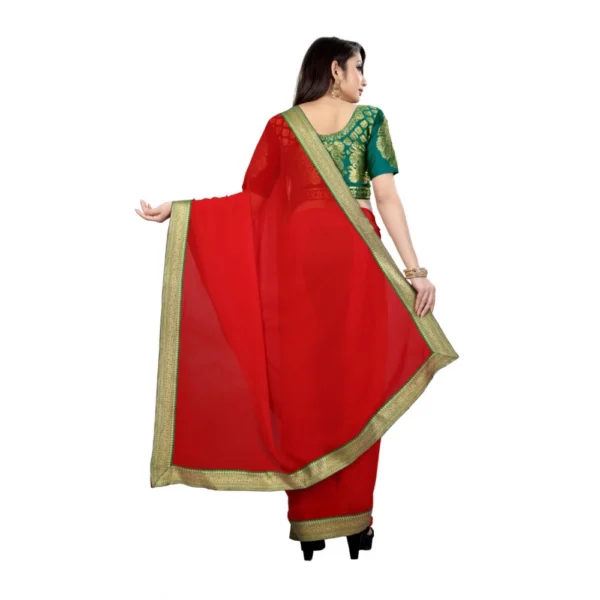 Women's Chiifon, Jacquard Blouse Saree(Red,5-6 Mtrs) - Image 3