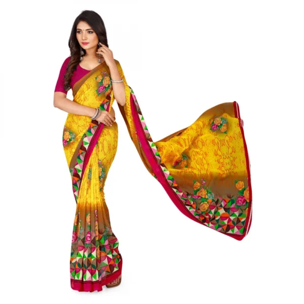 Women's Faux Georgette Saree With Blouse (Yellow, 5-6Mtrs) - Image 4