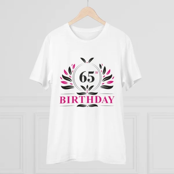 Men's PC Cotton 65th Birthday Printed T Shirt (Color: White, Thread Count: 180GSM) - Image 3