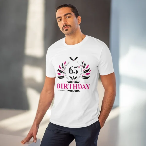 Men's PC Cotton 65th Birthday Printed T Shirt (Color: White, Thread Count: 180GSM) - Image 6