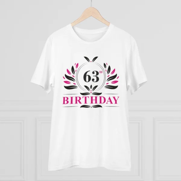 Men's PC Cotton 63rd Birthday Printed T Shirt (Color: White, Thread Count: 180GSM) - Image 3