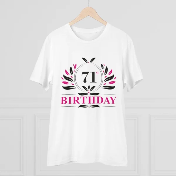 Men's PC Cotton 71st Birthday Printed T Shirt (Color: White, Thread Count: 180GSM) - Image 3