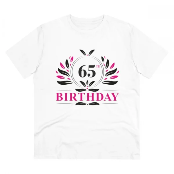 Men's PC Cotton 65th Birthday Printed T Shirt (Color: White, Thread Count: 180GSM)