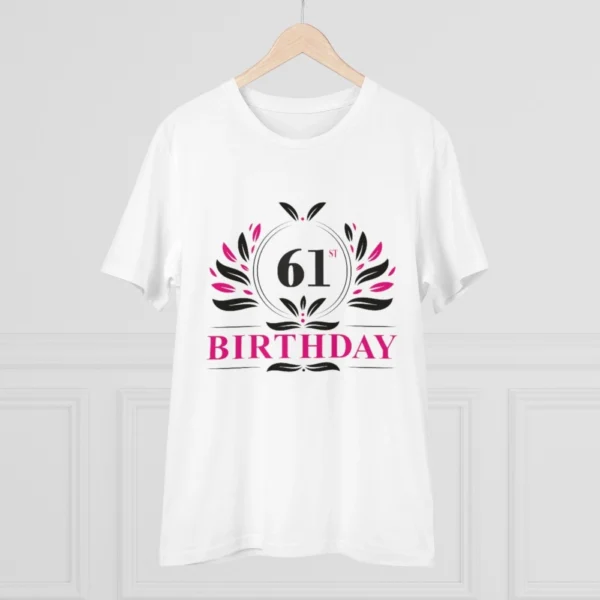 Men's PC Cotton 61st Birthday Printed T Shirt (Color: White, Thread Count: 180GSM) - Image 3