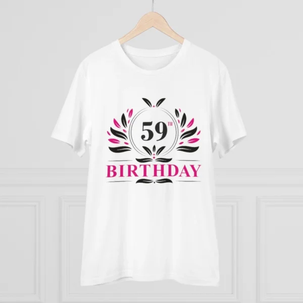 Men's PC Cotton 59th Birthday Printed T Shirt (Color: White, Thread Count: 180GSM) - Image 3