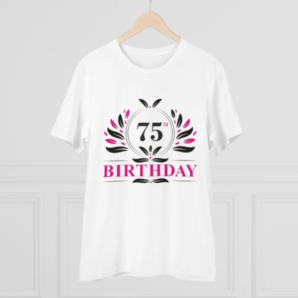 Men's PC Cotton 75th Birthday Printed T Shirt (Color: White, Thread Count: 180GSM) - Image 3