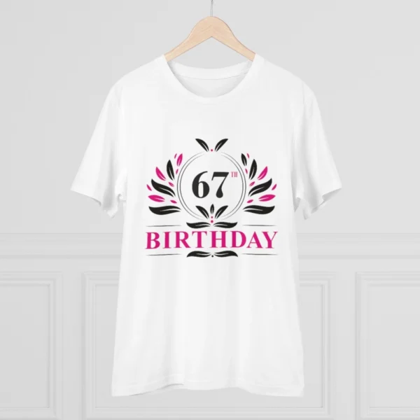 Men's PC Cotton 67th Birthday Printed T Shirt (Color: White, Thread Count: 180GSM) - Image 3