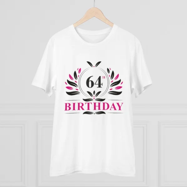 Men's PC Cotton 64th Birthday Printed T Shirt (Color: White, Thread Count: 180GSM) - Image 3