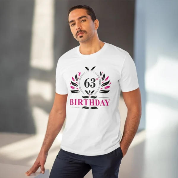 Men's PC Cotton 63rd Birthday Printed T Shirt (Color: White, Thread Count: 180GSM) - Image 6