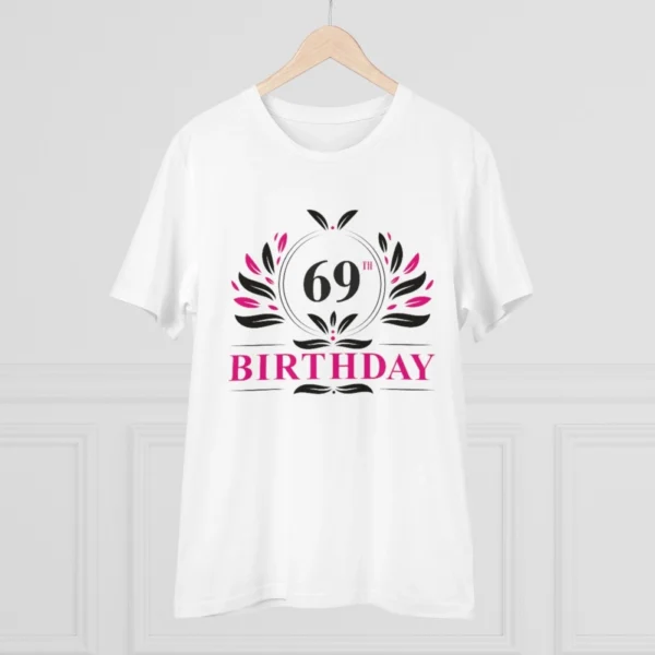 Men's PC Cotton 69th Birthday Printed T Shirt (Color: White, Thread Count: 180GSM) - Image 3