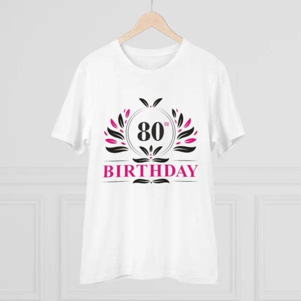 Men's PC Cotton 80th Birthday Printed T Shirt (Color: White, Thread Count: 180GSM) - Image 3