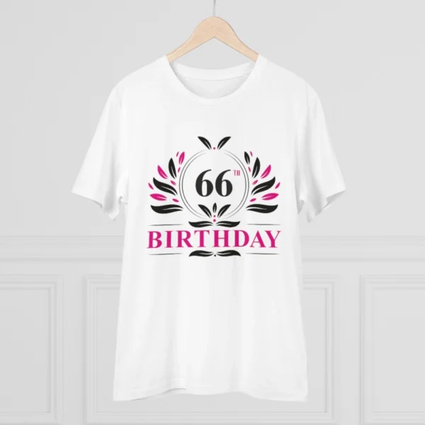 Men's PC Cotton 66th Birthday Printed T Shirt (Color: White, Thread Count: 180GSM) - Image 3