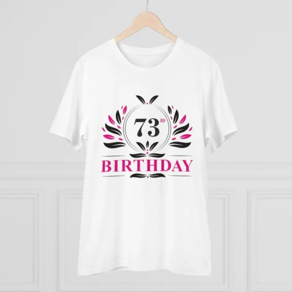 Men's PC Cotton 73rd Birthday Printed T Shirt (Color: White, Thread Count: 180GSM) - Image 3