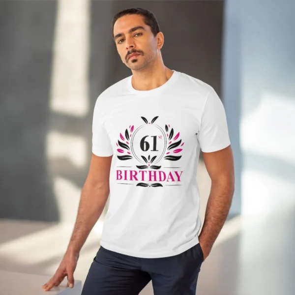 Men's PC Cotton 61st Birthday Printed T Shirt (Color: White, Thread Count: 180GSM) - Image 6