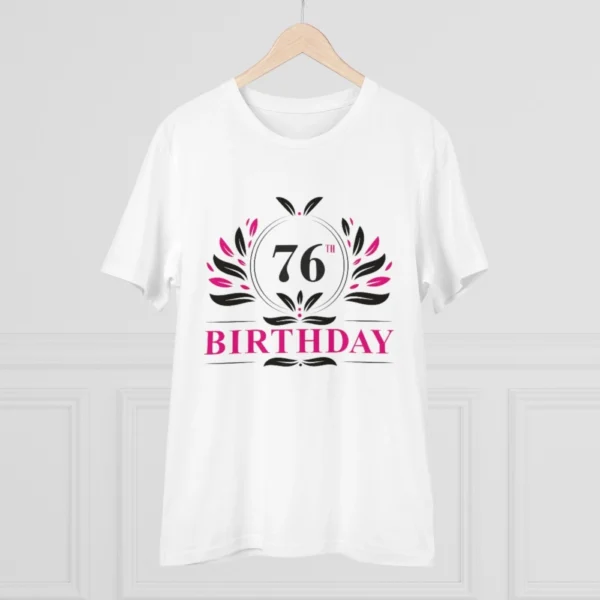 Men's PC Cotton 76th Birthday Printed T Shirt (Color: White, Thread Count: 180GSM) - Image 3