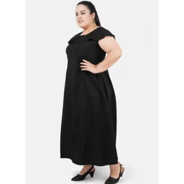 Women's Fit And Flare Black Dress (Color:Black, Material:Polyester) - Image 3