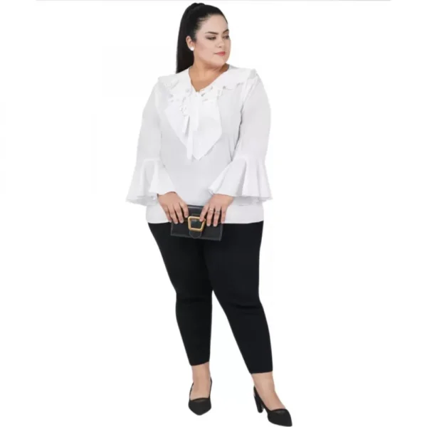 Women's Casual Bell Sleeve Solid White Top (Color:White, Material:Georgette) - Image 2