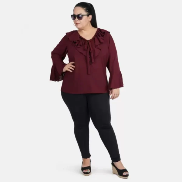 Women's Casual Bell Sleeve Solid Maroon Top (Color:Maroon, Material:Georgette) - Image 2