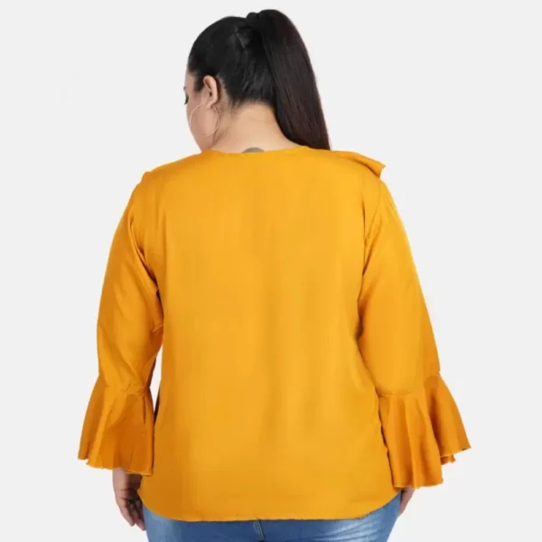 Women's Casual Bell Sleeve Solid Yellow Top (Color:Yellow, Material:Georgette) - Image 3