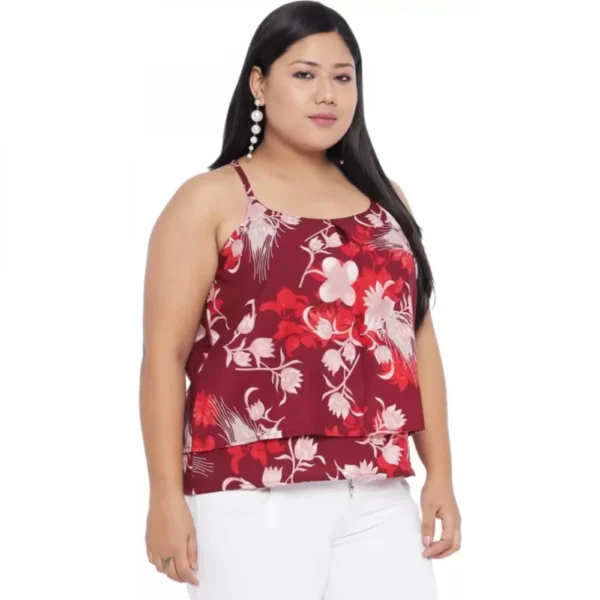 Women's Casual Floral Print Red Top (Color:Red, Material:Polyester) - Image 5