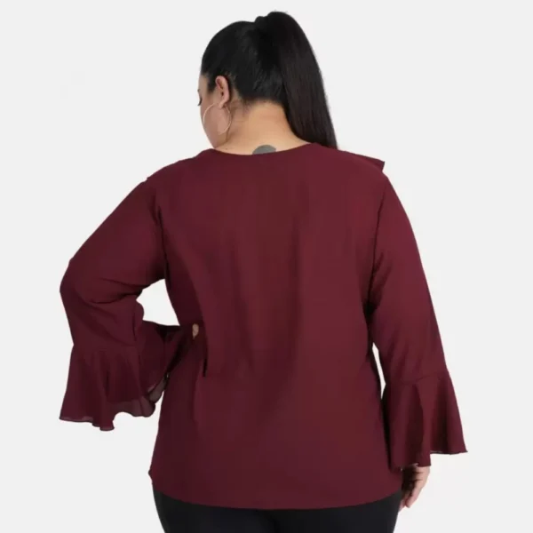 Women's Casual Bell Sleeve Solid Maroon Top (Color:Maroon, Material:Georgette) - Image 3