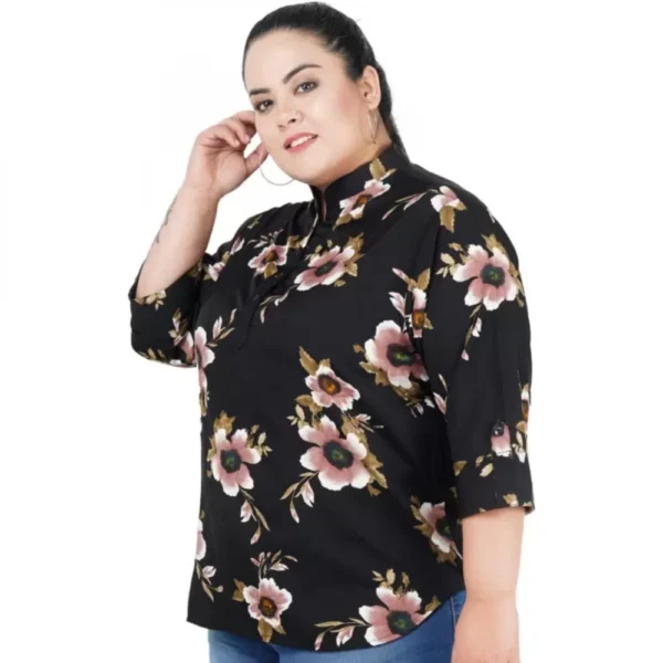 Women's Casual Three Fourth Sleeve Printed Black Top (Color:Black, Material:Poly Crepe) - Image 3