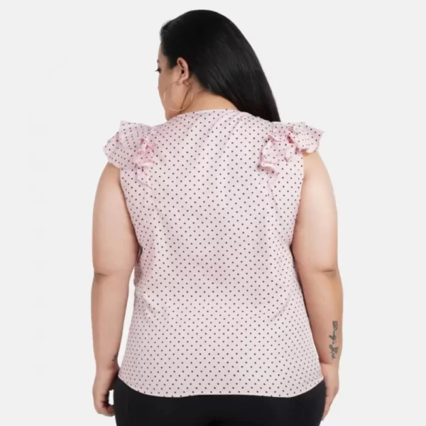 Women's Casual Flared Sleeve Printed Pink Top (Color:Pink, Material:Crepe) - Image 3