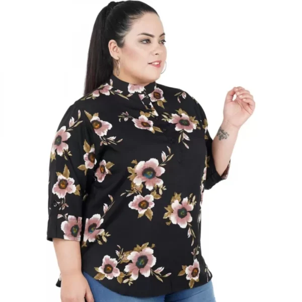 Women's Casual Three Fourth Sleeve Printed Black Top (Color:Black, Material:Poly Crepe) - Image 6