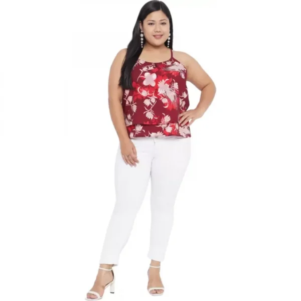 Women's Casual Floral Print Red Top (Color:Red, Material:Polyester) - Image 2