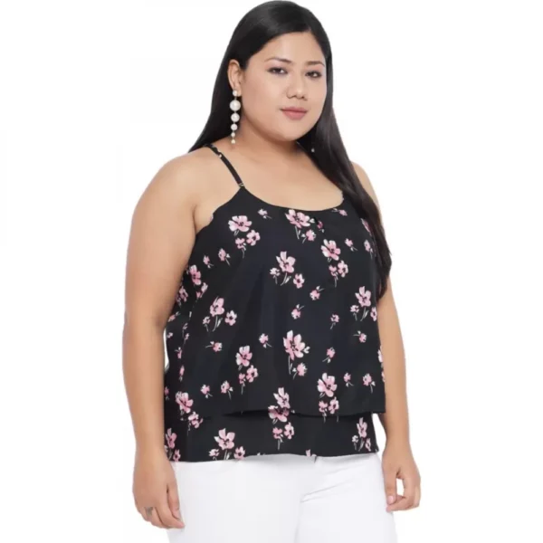 Women's Casual Floral Print Black Top (Color:Black, Material:Polyester) - Image 6