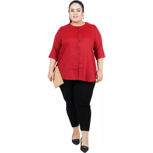 Women's Casual Solid Maroon Top (Color:Maroon, Material:Cotton Linen Blend) - Image 2